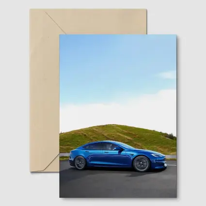 Tesla Model S Blue On Open Road