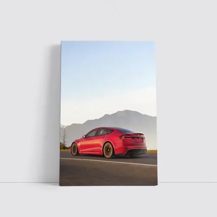 Red Tesla Model S Mountain Road Drive