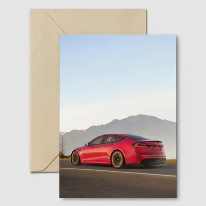 Red Tesla Model S Mountain Road Drive