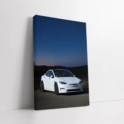 Tesla Model S White Under Night Sky