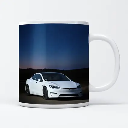 Tesla Model S White Under Night Sky