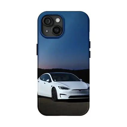 Tesla Model S White Under Night Sky