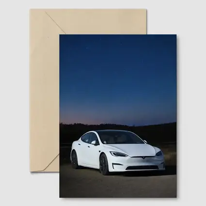 Tesla Model S White Under Night Sky