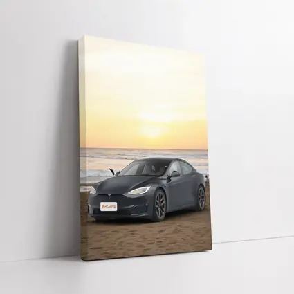 Tesla Model S Dark Gray Beach Sunset