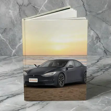 Tesla Model S Dark Gray Beach Sunset