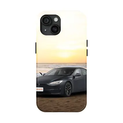 Tesla Model S Dark Gray Beach Sunset
