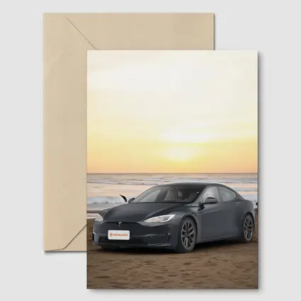 Tesla Model S Dark Gray Beach Sunset