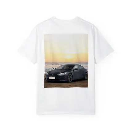 Tesla Model S Dark Gray Beach Sunset