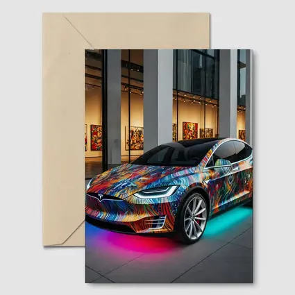 Tesla Model X Colorful Art Gallery Setting