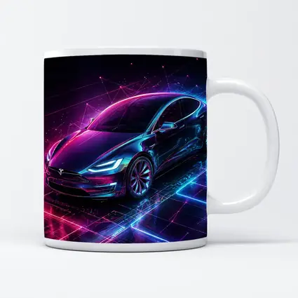 Tesla Model S Neon Cyberpunk Digital Art