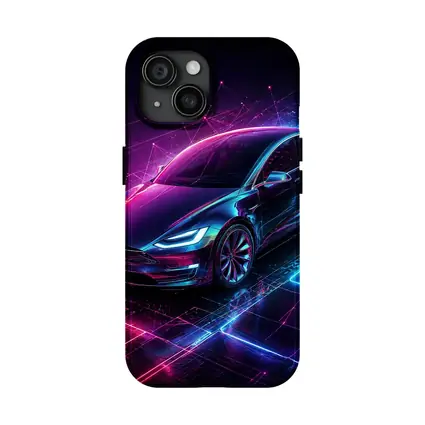 Tesla Model S Neon Cyberpunk Digital Art