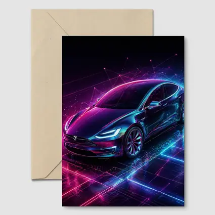 Tesla Model S Neon Cyberpunk Digital Art