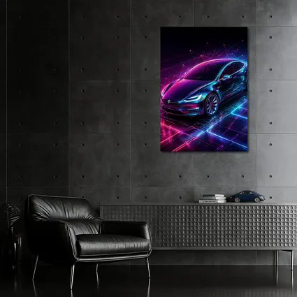 Tesla Model S Neon Cyberpunk Digital Art