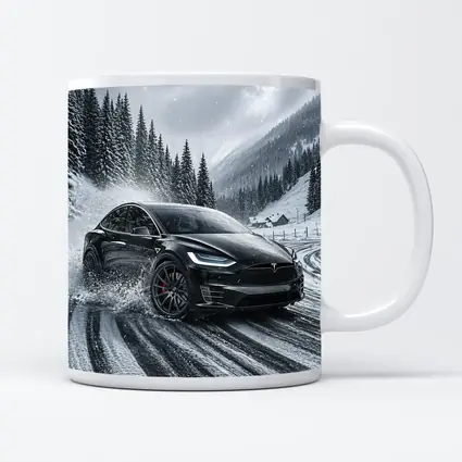Tesla Model X Drifting Snowy Mountain Road
