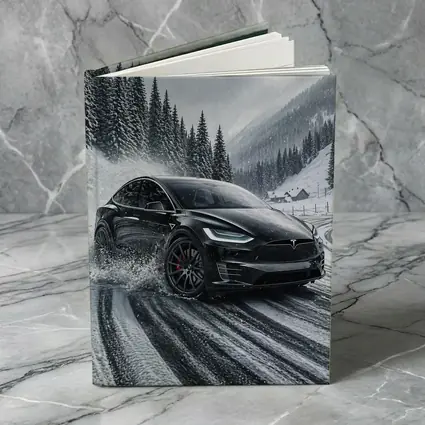 Tesla Model X Drifting Snowy Mountain Road
