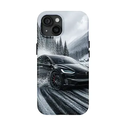 Tesla Model X Drifting Snowy Mountain Road