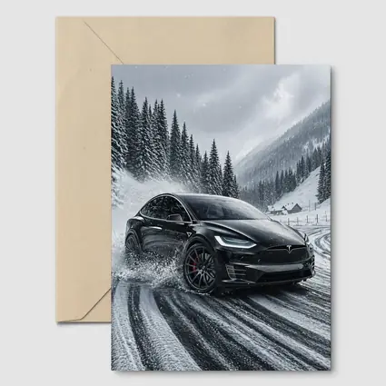 Tesla Model X Drifting Snowy Mountain Road