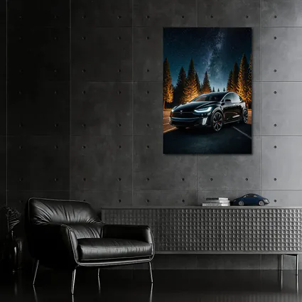 Tesla Model X Black Under Starry Night