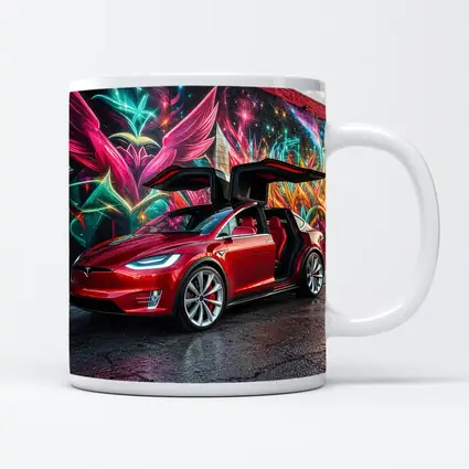Tesla Model X Red Falcon Wings Graffiti Wall