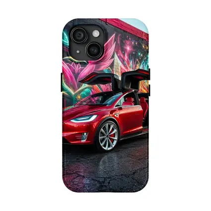 Tesla Model X Red Falcon Wings Graffiti Wall