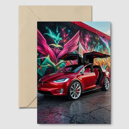 Tesla Model X Red Falcon Wings Graffiti Wall