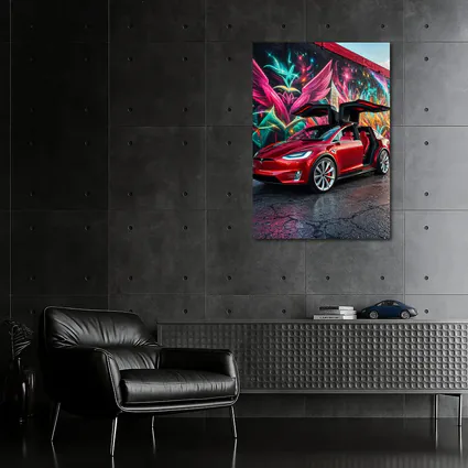 Tesla Model X Red Falcon Wings Graffiti Wall