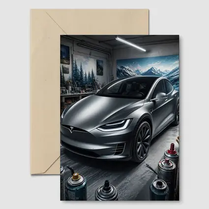 Tesla Model X Silver Car Art Studio