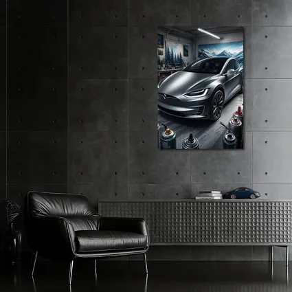 Tesla Model X Silver Car Art Studio