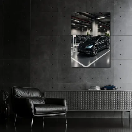 Tesla Model X Black Inside Parking Garage