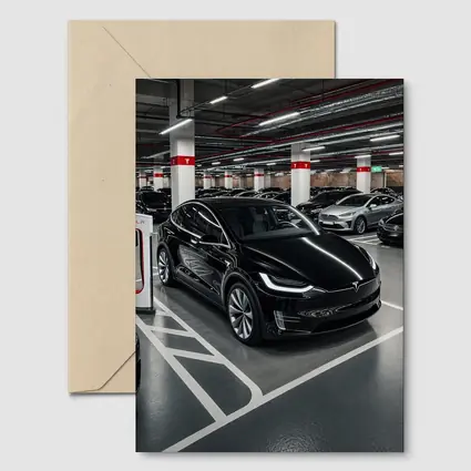 Tesla Model X Black Supercharger Parking Garage