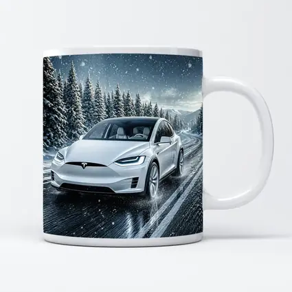 Tesla Model X Driving Snowy Winter Road