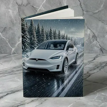 Tesla Model X Driving Snowy Winter Road