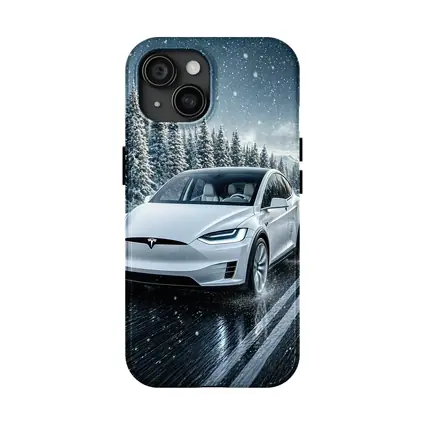Tesla Model X Driving Snowy Winter Road