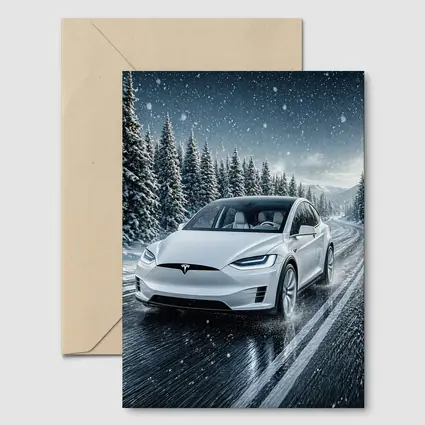 Tesla Model X Driving Snowy Winter Road