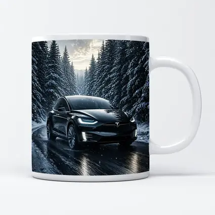 Tesla Model X Black Winter Snow Forest