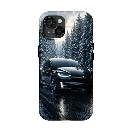 Tesla Model X Black Winter Snow Forest