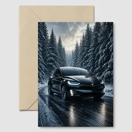 Tesla Model X Black Winter Snow Forest