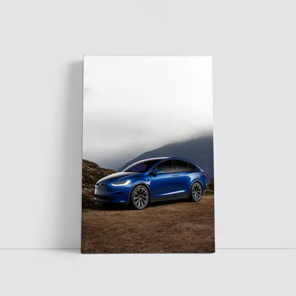 Tesla Model X Blue SUV Mountain Backdrop