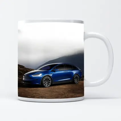 Tesla Model X Blue SUV Mountain Backdrop
