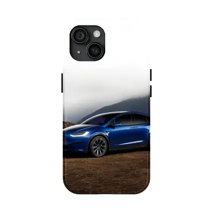 Tesla Model X Blue SUV Mountain Backdrop