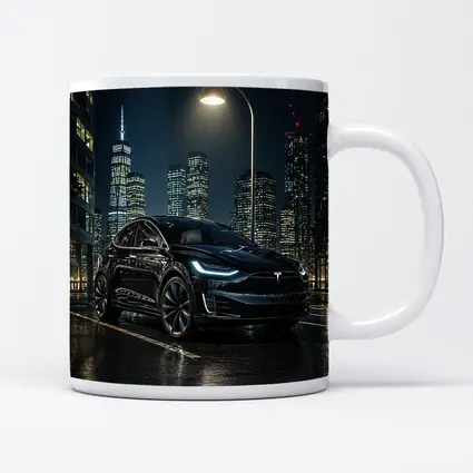 Tesla Model X Black City Night Street