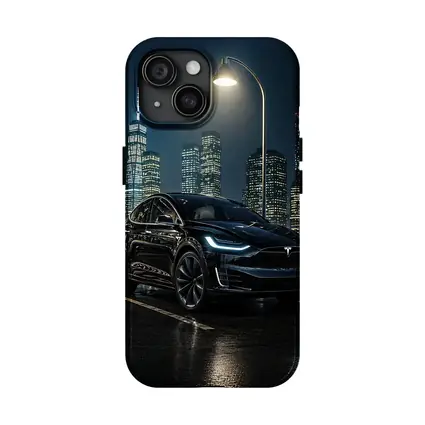 Tesla Model X Black City Night Street