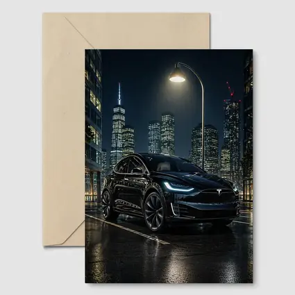 Tesla Model X Black City Night Street