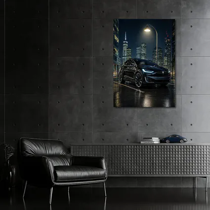 Tesla Model X Black City Night Street