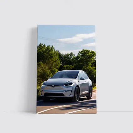 Tesla Model X Driving On Sunny Road