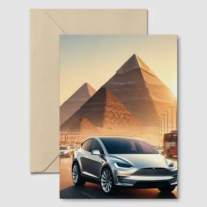 Tesla Model X Cairo Egypt Pyramids Sunset