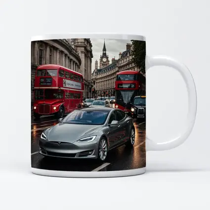 Tesla Model S London Streets Rainy Day