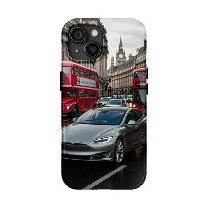 Tesla Model S London Streets Rainy Day
