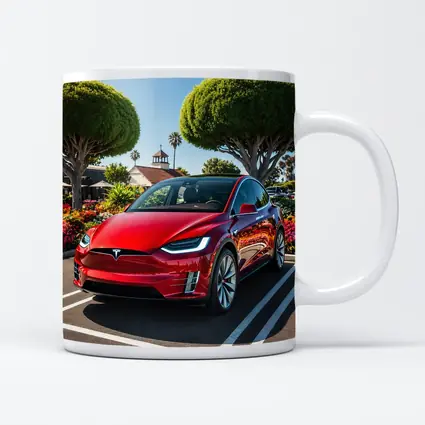 Tesla Model X Red SUV Sunny Parking Lot