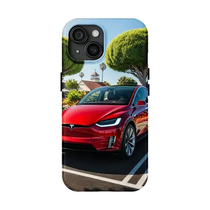 Tesla Model X Red SUV Sunny Parking Lot